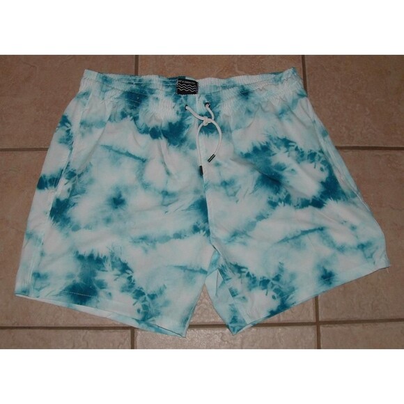 Mens Sz XL/XXL Quick Dry Blue Tie Dye Elastic Waist Mesh Lined Swim Board Shorts - Picture 1 of 3